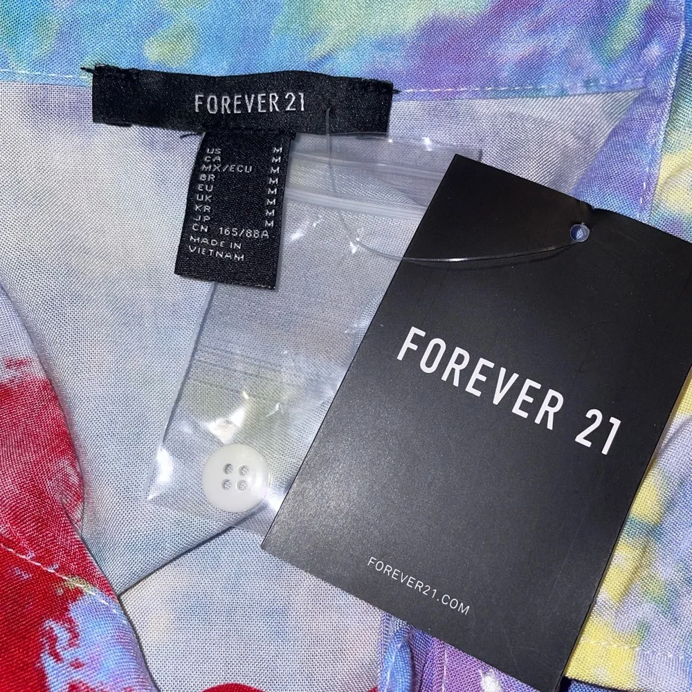 Forever 21 Tie Dye short sleeve button up Men’s Shirt Top Colorful - Picture 7 of 7